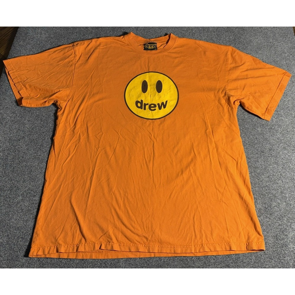 Drew House‎ T Shirt Short Sleeve Orange Smiley Face Logo Men's Size XL